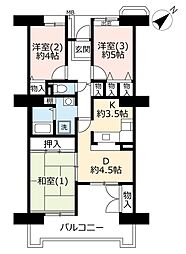 UR都市機構ビーコンヒル能見台ウエストヒルB館 3DKの間取図画像