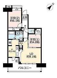 UR都市機構ビーコンヒル能見台サウスヒル5番館 2LDKの間取図画像