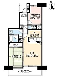 URプロムナード矢部 7階2LDKの間取り