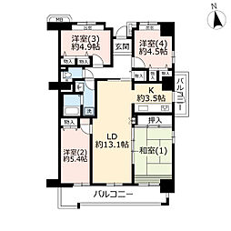 UR都市機構コンフォール上倉田9号棟 4LDKの間取図画像
