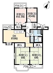UR都市機構中山駅前ハイツ2号棟 4DKの間取図画像