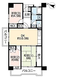UR都市機構霧が丘グリーンタウン3-25-2号棟 3DKの間取図画像