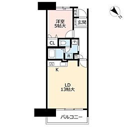UR都市機構アーベイン渡辺通り南 1LDKの間取図画像