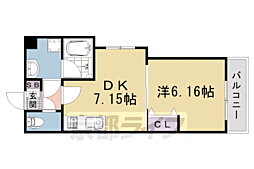 JR山陰本線 円町駅 徒歩5分の賃貸マンション 2階1DKの間取り