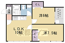 京都地下鉄東西線 太秦天神川駅 徒歩4分の賃貸マンション 2階2LDKの間取り
