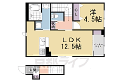 JR山陰本線 太秦駅 徒歩12分の賃貸アパート 2階1LDKの間取り