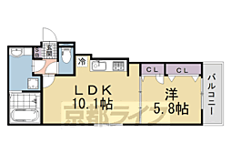 ＧＲＡＭＭ六地蔵　Ａ棟 2階1LDKの間取り