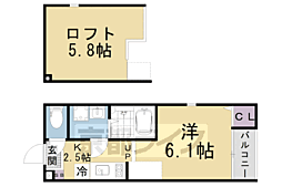 ハーモニーテラス小栗栖森本町 2階1Kの間取り