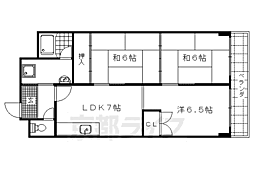 阪急嵐山線 松尾大社駅 徒歩9分の賃貸マンション 2階3LDKの間取り