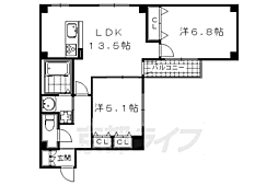 京都市営烏丸線 丸太町駅 徒歩3分の賃貸マンション 3階2LDKの間取り