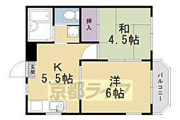 JR山陰本線 嵯峨嵐山駅 徒歩9分の賃貸マンション 2階2DKの間取り