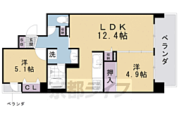 京都市営烏丸線 烏丸御池駅 徒歩9分の賃貸マンション 5階2LDKの間取り