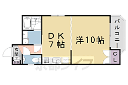 シャトークレール 2階1DKの間取り