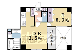ルーエ五条堀川 1LDKの間取図画像