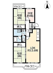 UR都市機構神宮東パークハイツ24号棟 3LDKの間取図画像