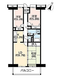 UR都市機構白鳥パークハイツ大宝3号棟 3LDKの間取図画像