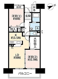 アーバンラフレ鶴舞公園1号棟 2LDKの間取図画像