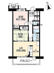 UR都市機構アーバンラフレ虹ケ丘中5号棟 2LDKの間取図画像