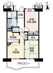 UR都市機構アーバンラフレ虹ヶ丘東2号棟 2DKの間取図画像