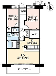 UR都市機構アーバンラフレ虹ケ丘中5号棟 2LDKの間取図画像