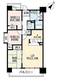 UR都市機構アーバンラフレ虹ケ丘西6号棟 3LDKの間取図画像