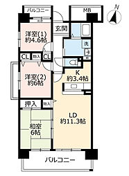UR都市機構アーバンラフレ虹ケ丘西5号棟 2LDKの間取図画像