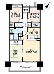 UR都市機構アーバンラフレ虹ケ丘西6号棟 3LDKの間取図画像