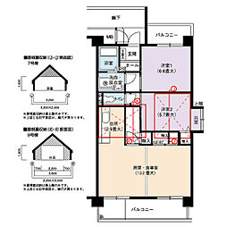 UR都市機構アーバンラフレ虹ケ丘西5号棟 2LDKの間取図画像