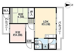 UR都市機構中央台団地218棟 2LDKの間取図画像