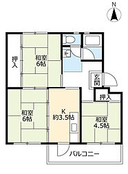 UR都市機構中央台団地218棟 3Kの間取図画像
