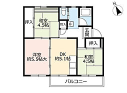 UR都市機構藤山台団地363棟 2LDKの間取図画像