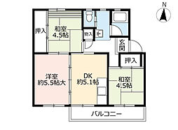 UR都市機構藤山台団地352棟 2LDKの間取図画像