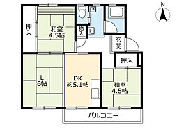 UR都市機構藤山台団地112棟 2LDKの間取図画像