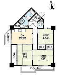UR都市機構高座台団地104号棟 3DKの間取図画像