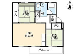 UR都市機構藤山台団地352棟 2LDKの間取図画像