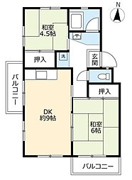 UR都市機構藤山台団地352棟 2DKの間取図画像