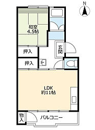 UR都市機構高森台団地106棟 1LDKの間取図画像