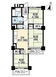 UR都市機構高座台団地102号棟 3DKの間取図画像