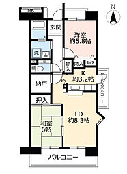 URコンフォール城山 5階3LDKの間取り