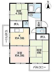 UR都市機構藤山台団地363棟 2DKの間取図画像