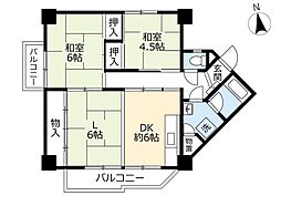 UR都市機構高座台団地105号棟 2LDKの間取図画像