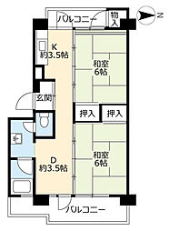 UR都市機構中央台団地227棟 2DKの間取図画像