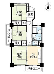 UR都市機構高座台団地104号棟 3DKの間取図画像