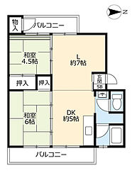 UR都市機構岩成台団地026棟 2LDKの間取図画像