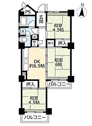 UR都市機構高座台団地104号棟 2LDKの間取図画像