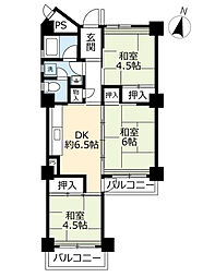 UR都市機構高座台団地102号棟 2LDKの間取図画像