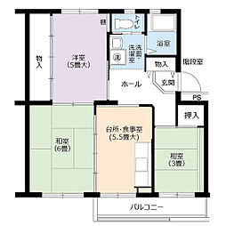 UR都市機構岩成台団地026棟 3DKの間取図画像