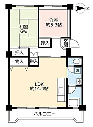 UR都市機構水草団地2号棟 2LDKの間取図画像