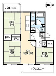 UR都市機構水草団地4号棟 3DKの間取図画像
