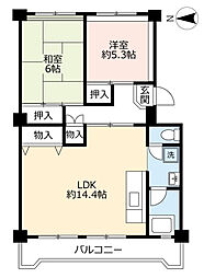 UR都市機構水草団地2号棟 2LDKの間取図画像